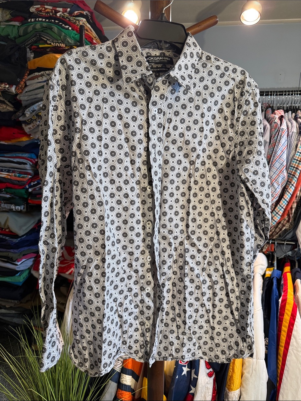 Black & White Geo Print Button-Up Shirt